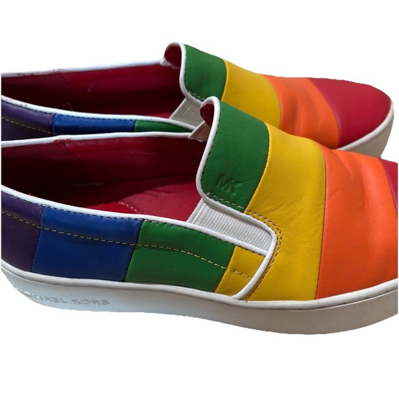 Michael Kors Dylan Rainbow Womens 5.5 leather slip on‎  Pride shoes sneakers - Picture 5 of 11